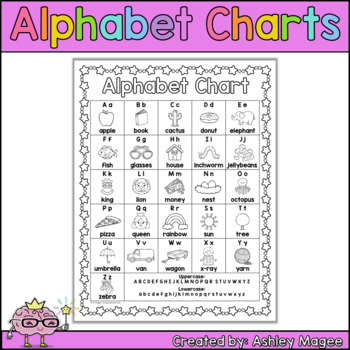 free colorful alphabet chart black white version
