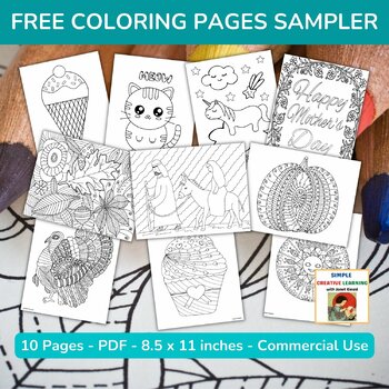 Free Coloring Pages Sampler - Set of 10 by Janet's Educational Printables