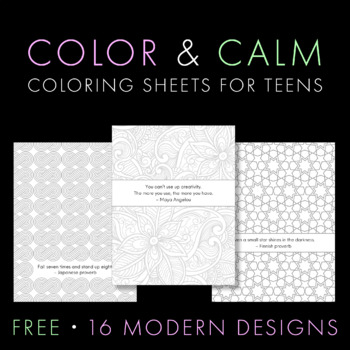Preview of Free Coloring Pages for Teens & Adults, Mandala + Mindfulness Coloring Sheets