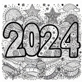 Free Coloring Picture Happy New Year 2024