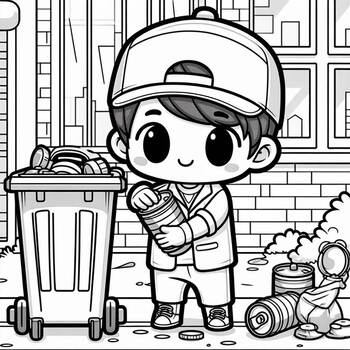 Preview of Free Coloring page: Pick up the garbage and recycle
