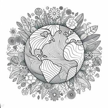 Preview of Free Coloring picture Flower Earth on Spring - Earth Day