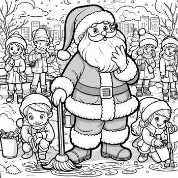 Preview of Free Coloring picture students help Santa Claus clean the park on Christmas