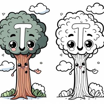 Preview of Free Coloring the letter T in the Tree  for Earth Day