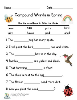 Preview of Free Compound Words Worksheets (Spring, Summer, Fall, and Winter)
