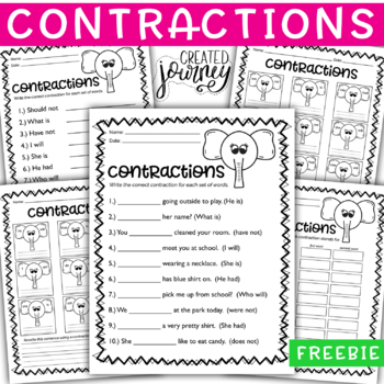 Preview of Free Contraction Worksheets // English for Elementary, Distance Learning Freebie