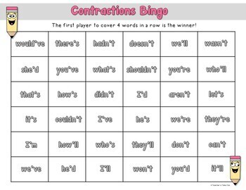 Free Contractions Bingo Game by Teacher's Take-Out | TpT