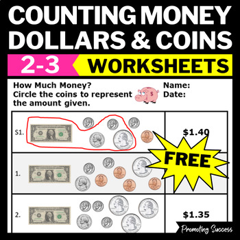 Preview of Free Counting Money Worksheets 2nd Grade Money Math Worksheets Practice 3rd