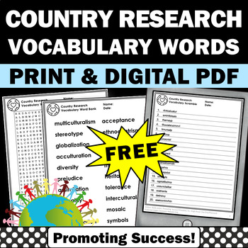 Free Country Research project template vocabulary