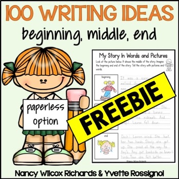 Preview of Creative Writing Prompts with Paperless Option and Task Cards FREEBIE
