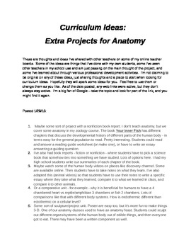 Preview of Free Curriculum Brainstorming Ideas - Anatomy Extra Projects