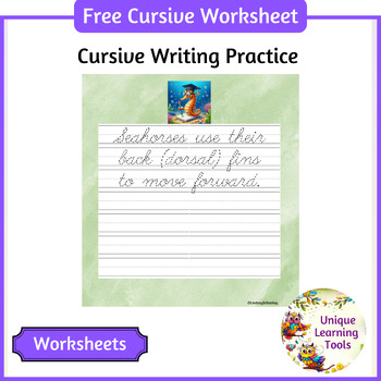 Preview of Free Cursive Writing Practice Animal Fact worksheet