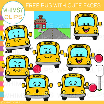 Preview of Free Cute Back to School Bus with Faces Clip Art