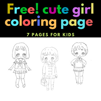 Free!! Cute girl coloring page for kids. by Wanida Baokantee | TPT