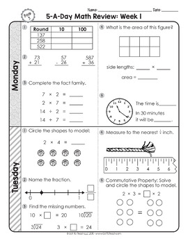 3rd grade daily math spiral review 2 weeks free by