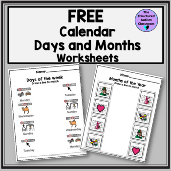 Preview of Free Days and Months Calendar Picture Matching Worksheets for Special Ed
