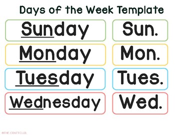 Free Days of the Week Template by The Craft Club | TPT