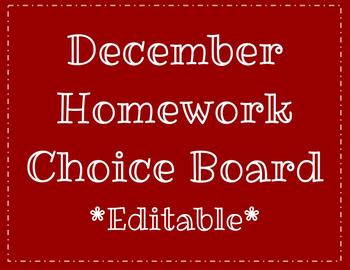Preview of Free December Homework Choice Board EDITABLE