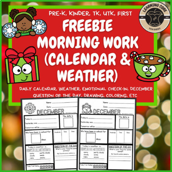 Preview of Free December Morning Work (Daily Calendar/Weather) PreK, Kindergarten, First