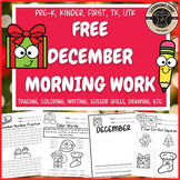 Free December Morning Work Packet PreK Kindergarten First 