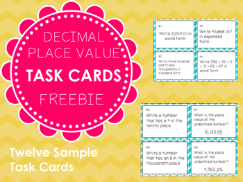 Preview of Free Decimal Place Value Task Cards