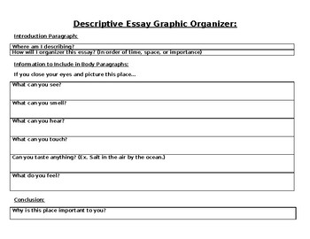 Preview of Free Descriptive Essay Graphic Organizer for High School Students 9-12