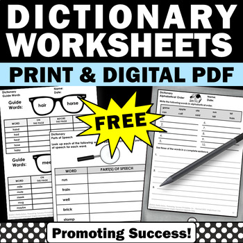 Preview of Free Dictionary Skills Worksheets Practice Using a Dictionary Grade 3 Guide Word