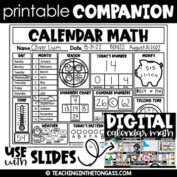 Preview of Free Digital Calendar Math Companion Printable
