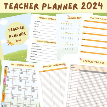 Preview of Free!! Digital Teacher Planner 2024 | Class Weekly Schedule | Student Details
