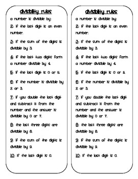 Preview of {Free} Divisibility Rules Bookmark