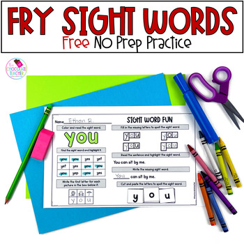 Preview of Sight Word Practice - Fry Words - No Prep Worksheets - FREE