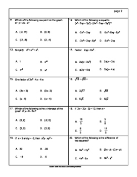 Free Downloads Elementary Algebra Accuplacer Practice Tpt