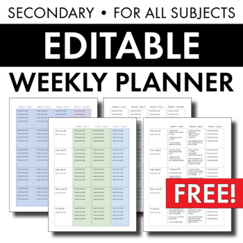 Preview of Free! EDITABLE Weekly Lesson Planner Template, Curriculum Planner, All Subjects