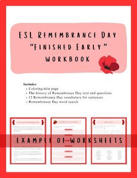 Preview of Free ESL Remembrance Day Work Booklet