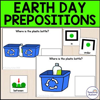 Preview of Free Earth Day Prepositions Task Box | Prepositions Task Box