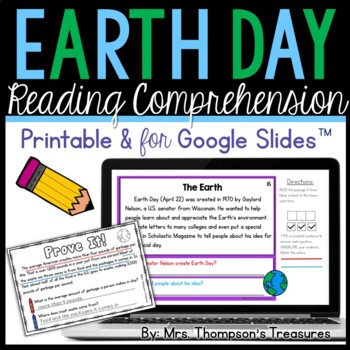 Preview of Free Earth Day Reading Comprehension - Daily Text Evidence Practice + Digital