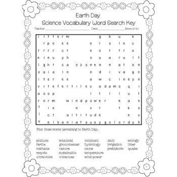 FREE Earth Day Vocabulary Word Search Science Worksheet and Key | TpT