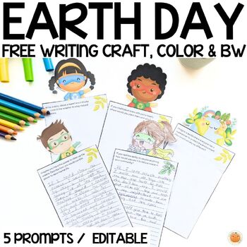 Preview of Free Earth Day Writing Craft - Eco Heroes, 5 Writing Prompts,Editable