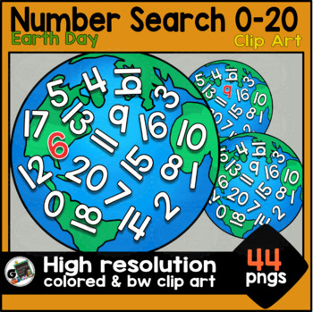 Preview of Free Earth Globe Numbers Search 0-20 Math Earth Day Clip Art