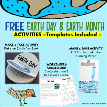Preview of Free Earth Month & Earth Day Crafts, Comprehension, & Crossword (Templates Too)