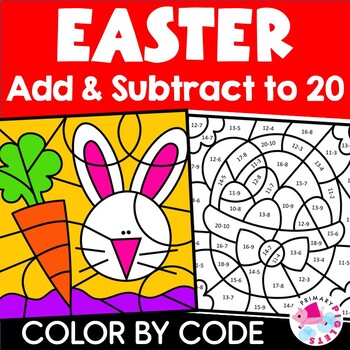 Preview of Spring Easter Color by Number Code Addition Subtraction within 20 Coloring Pages