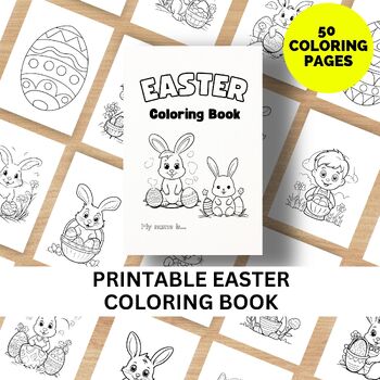 Preview of Easter Coloring Book - 50 Coloring pages, activity book, Spring
