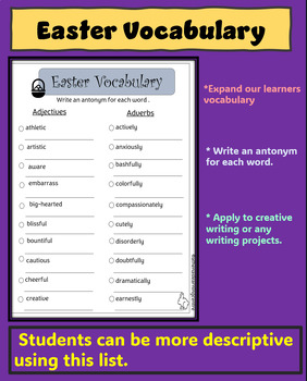 Preview of Free Easter Vocabulary Adjectives and Adverbs