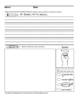 Preview of Free Easter Writing Prompt with Sign Language