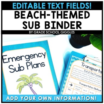 Preview of Substitute Binder Templates - Editable Emergency Sub Plan Folder Template, Beach
