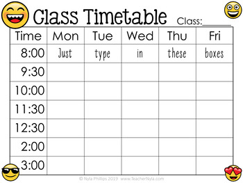 Free Editable Homeschool Class Timetable Emoji Theme Tpt
