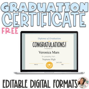 Preview of EDITABLE 2022 Graduation Diploma Certificate Digital Resources Virtual & Print