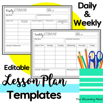 Editable Lesson Plan Template {FREEBIE} by The Blooming Mind | TpT