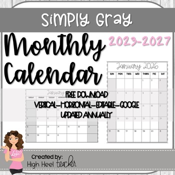Preview of 2023-2027 Monthly Calendar | Simply Gray | EDITABLE | Updates for Life!