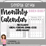 2023-2027 Monthly Calendar | Simply Gray | EDITABLE | Upda